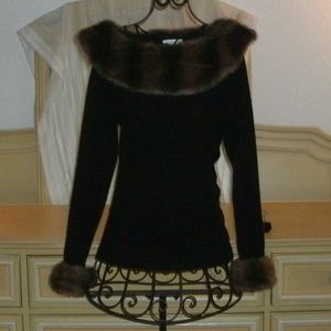 Designer Originals Faux Mink Fur Trim Sweater